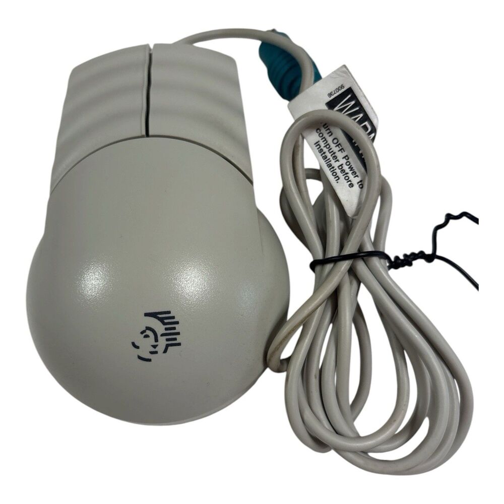Used Vintage Packard Bell #MUSBJL Off-White Mechanical Ball Wired Mouse Tested